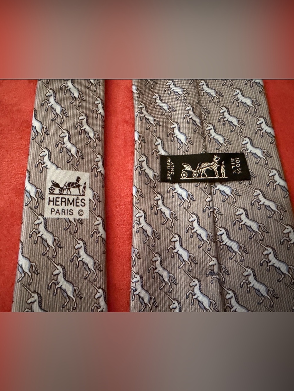Hermès Grey and Blue Unicorn Print Silk Tie